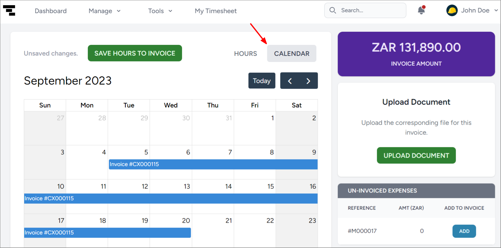 Invoice calendar view