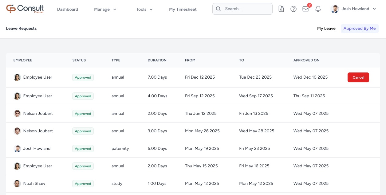 Leave approved by me