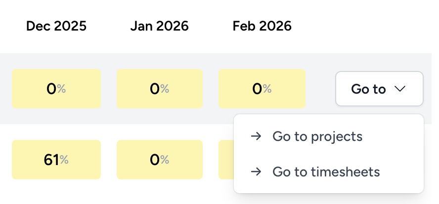Projects and timesheets options