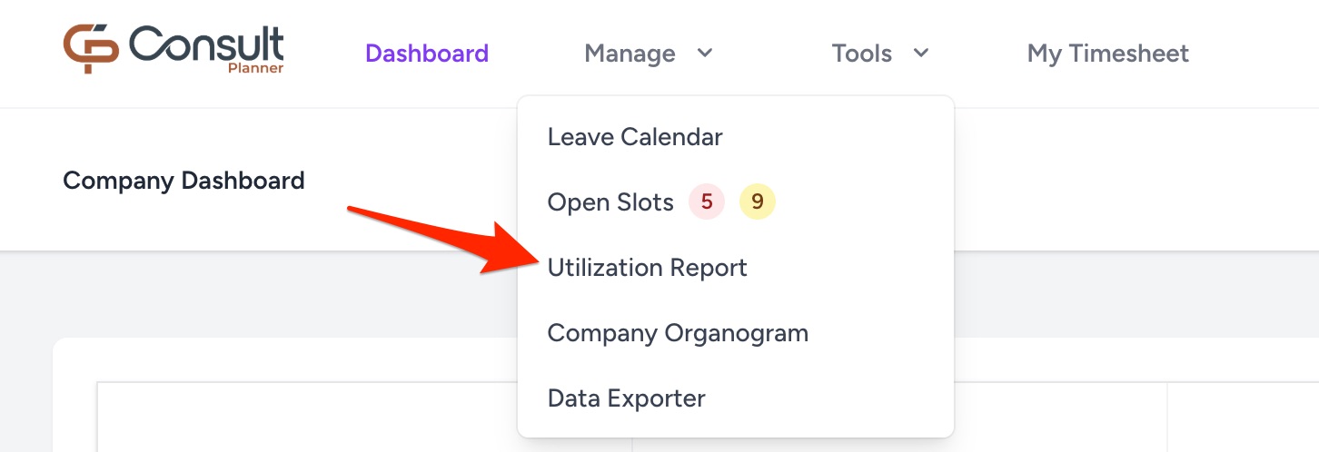Utilization report menu item